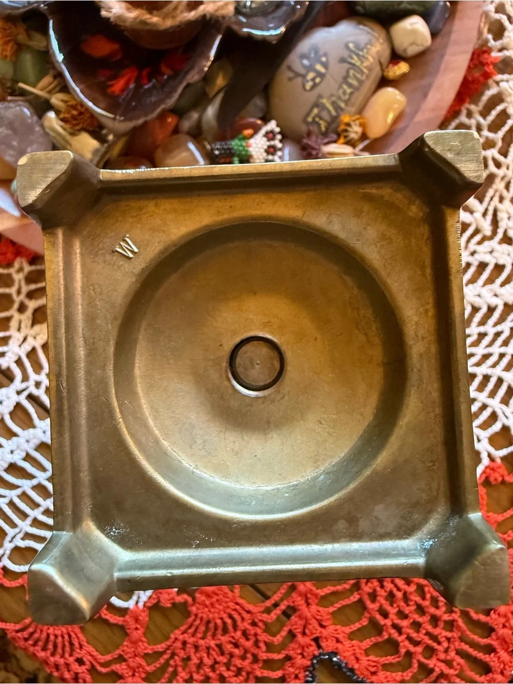 Vintage Brass Candlestick Holder 8” Square Footed Base Patina